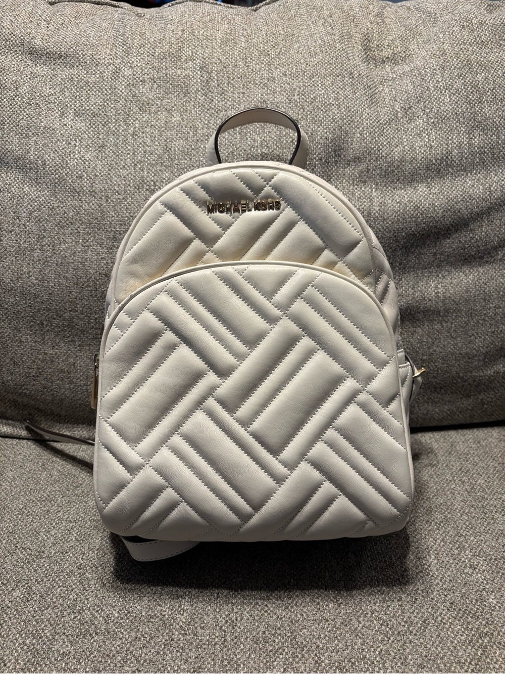 Michael Kors White Quilted Mini Backpack with Gold Logo